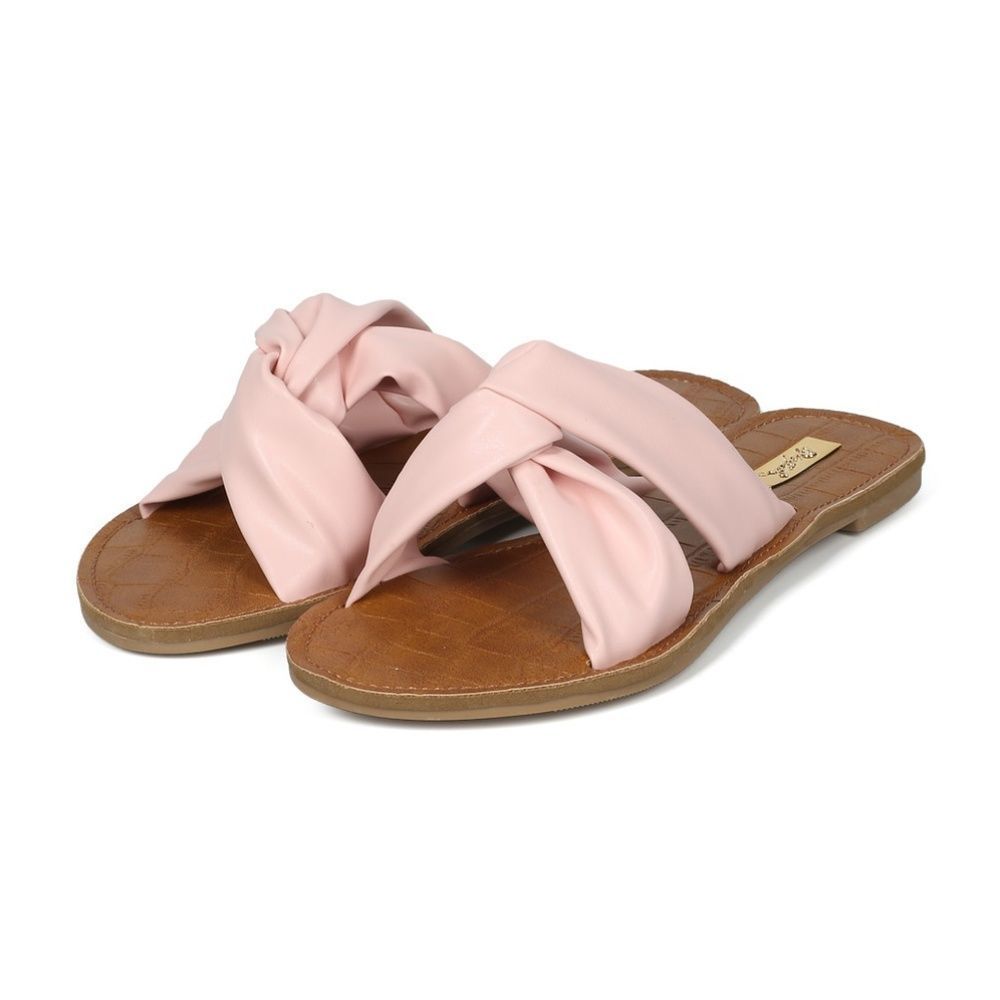 Pink Slide Slip On Sandal 9 Knotted Vegan Leatherette Sandal NEW Women’s Shoes - Picture 6 of 6